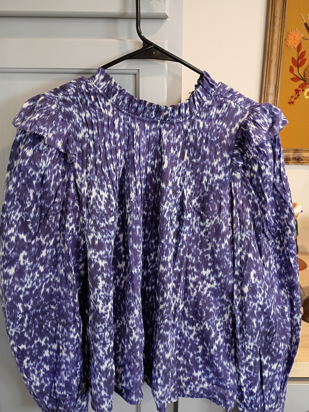 Sea New York Purple Printed Ruffle-Yoke Blouse